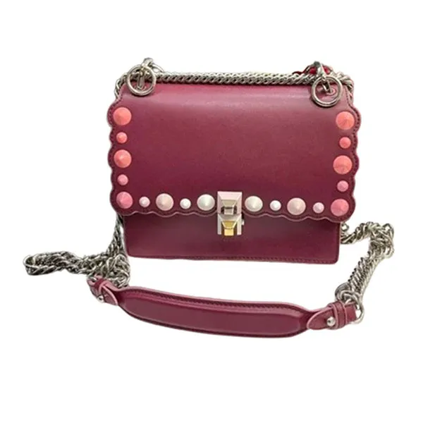 Túi Đeo Chéo Nữ Fendi Kan I Studded Small Wine Handle Bag Màu Đỏ Đô - Túi xách - Vua Hàng Hiệu