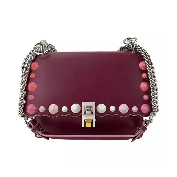 Túi Đeo Chéo Nữ Fendi Kan I Studded Small Wine Handle Bag Màu Đỏ Đô - Túi xách - Vua Hàng Hiệu