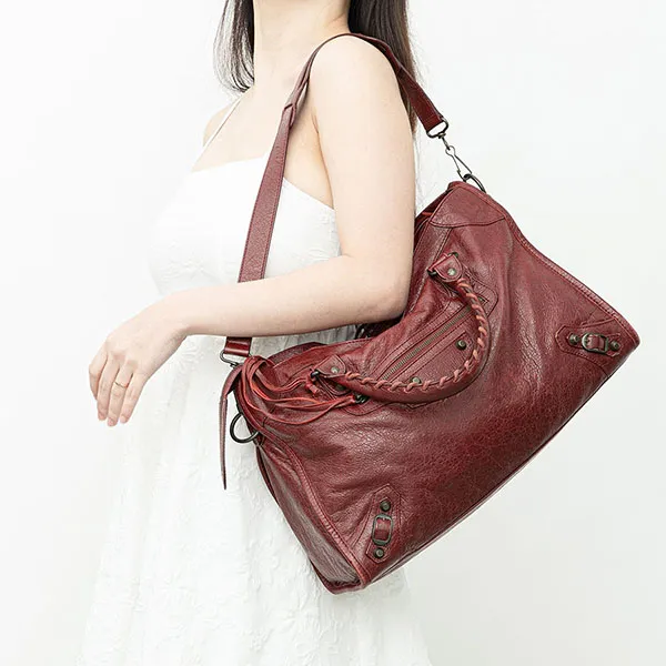 Túi Xách Nữ Balenciaga Red Leather Classic City Bag Màu Đỏ Mận - Túi xách - Vua Hàng Hiệu