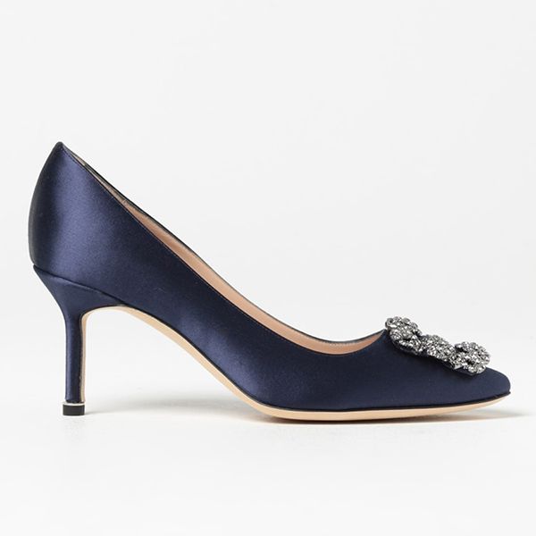 Giày Cao Gót Nữ Manolo Blahnik Hangisi Pumps In Satin With Jewel Buckle Màu Xanh Navy Size 37.5 - Giày - Vua Hàng Hiệu