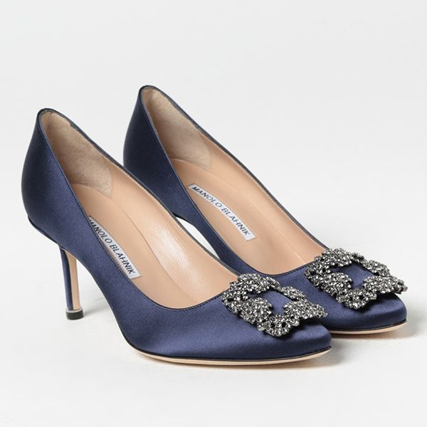 Giày Cao Gót Nữ Manolo Blahnik Hangisi Pumps In Satin With Jewel Buckle Màu Xanh Navy Size 37.5 - Giày - Vua Hàng Hiệu