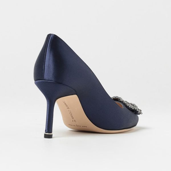 Giày Cao Gót Nữ Manolo Blahnik Hangisi Pumps In Satin With Jewel Buckle Màu Xanh Navy Size 37.5 - Giày - Vua Hàng Hiệu