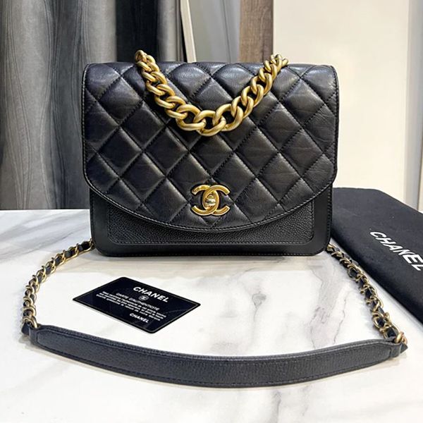 Túi Đeo Chéo Nữ Chanel Flap Bag Aged Calfskin & Gold-Tone Metal Màu Đen - Túi xách - Vua Hàng Hiệu