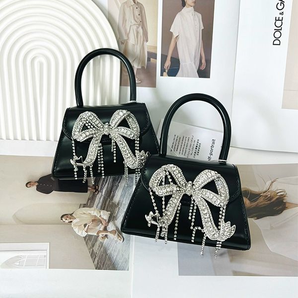 Túi Xách Tay Nữ Self-Portrait Mini Rhinestone Bow Leather Tote Bag Màu Đen - Túi xách - Vua Hàng Hiệu