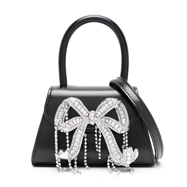 Túi Xách Tay Nữ Self-Portrait Mini Rhinestone Bow Leather Tote Bag Màu Đen - Túi xách - Vua Hàng Hiệu