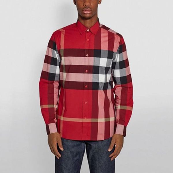 Áo Sơ Mi Nam Burberry Check Stretch Poplin Long Sleeved Shirt 6076927 Màu Đỏ Size M - Thời trang - Vua Hàng Hiệu