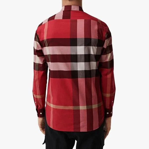 Áo Sơ Mi Nam Burberry Check Stretch Poplin Long Sleeved Shirt 6076927 Màu Đỏ Size M - Thời trang - Vua Hàng Hiệu