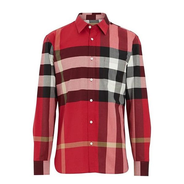 Áo Sơ Mi Nam Burberry Check Stretch Poplin Long Sleeved Shirt 6076927 Màu Đỏ Size M - Thời trang - Vua Hàng Hiệu