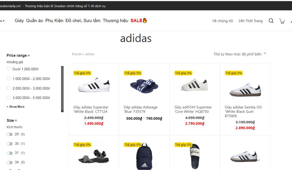 10 trang web bán giày Adidas chính hãng uy tín update 2025