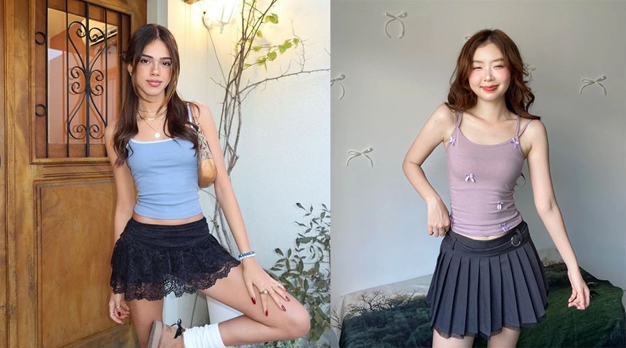 Phối áo 2 dây với chân váy ngắn