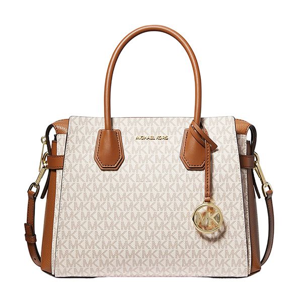 Túi Xách Tay Nữ Michael Kors MK Mercer Medium Logo Belted Satchel 35F2GM9S8B Màu Vanilla - Túi xách - Vua Hàng Hiệu