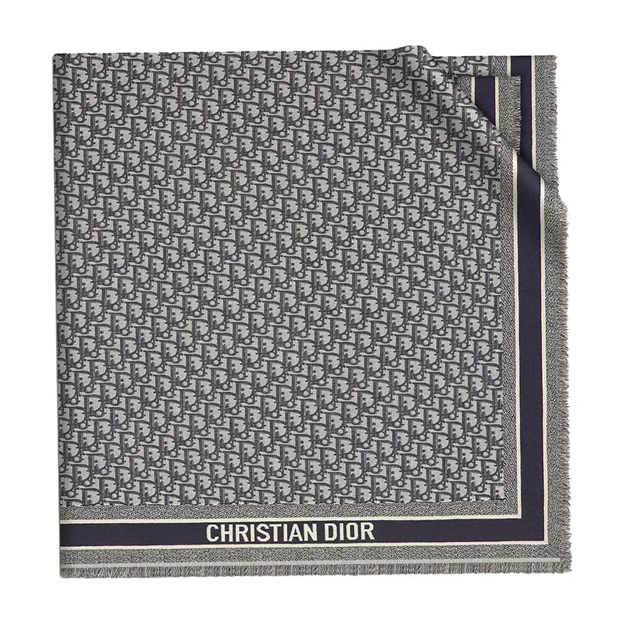 Khăn Dior Oblique Shawl Scarf Màu Xanh Navy/Xám