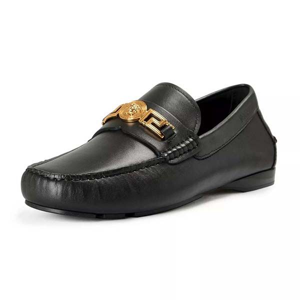 Giày Lười Nam Versace Leather With Gold Logo Hardware 1009707 D1VS KVO41 Màu Đen Size 42 - Giày - Vua Hàng Hiệu