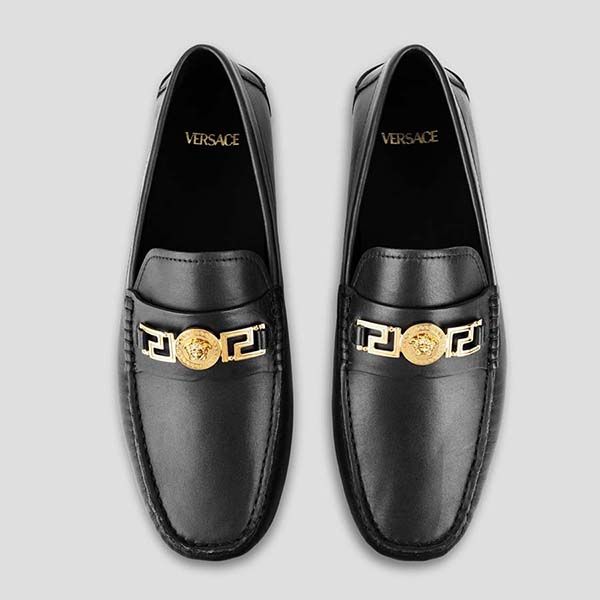 Giày Lười Nam Versace Leather With Gold Logo Hardware 1009707 D1VS KVO41 Màu Đen Size 42 - Giày - Vua Hàng Hiệu