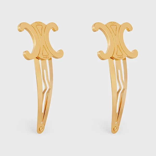 Kẹp Tóc Celine Hair Accessories Set Of 2 Triomphe Snap Hair Clips In Brass With Gold Finish And Steel Màu Vàng Gold - Phụ kiện - Vua Hàng Hiệu
