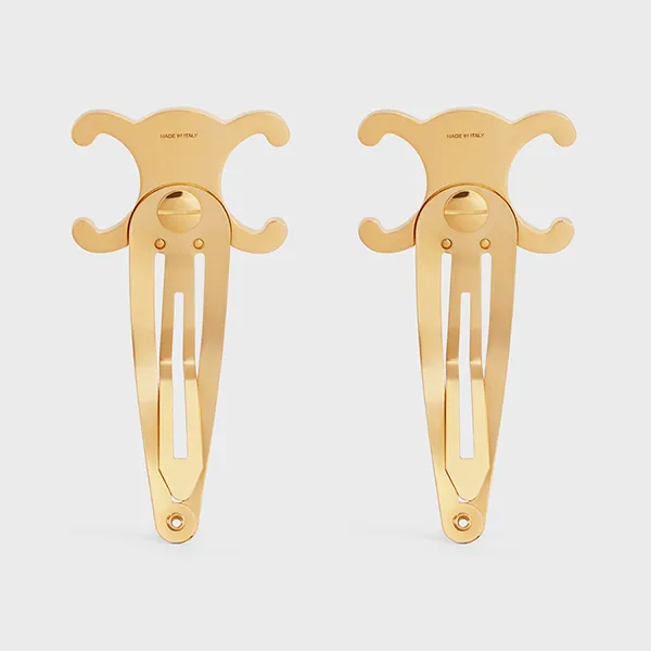 Kẹp Tóc Celine Hair Accessories Set Of 2 Triomphe Snap Hair Clips In Brass With Gold Finish And Steel Màu Vàng Gold - Phụ kiện - Vua Hàng Hiệu