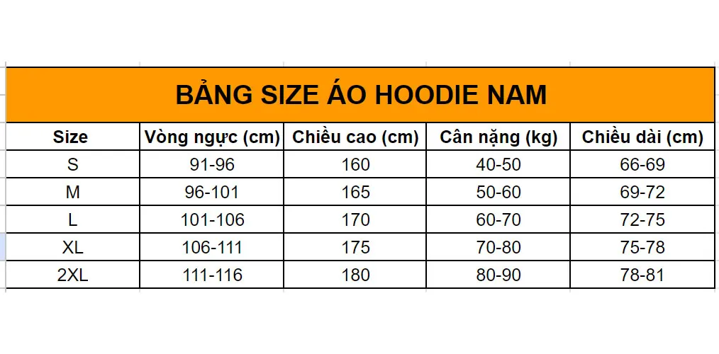 Chi tiết bảng size áo hoodie nam nữ chuẩn xác cập nhật 2025