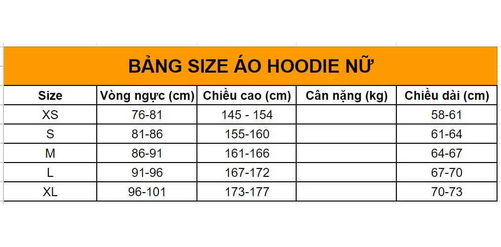 Chi tiết bảng size áo hoodie nam nữ chuẩn xác cập nhật 2025