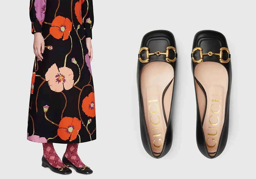 Giày cao gót Gucci Horsebit Ballet Flat Black Leather