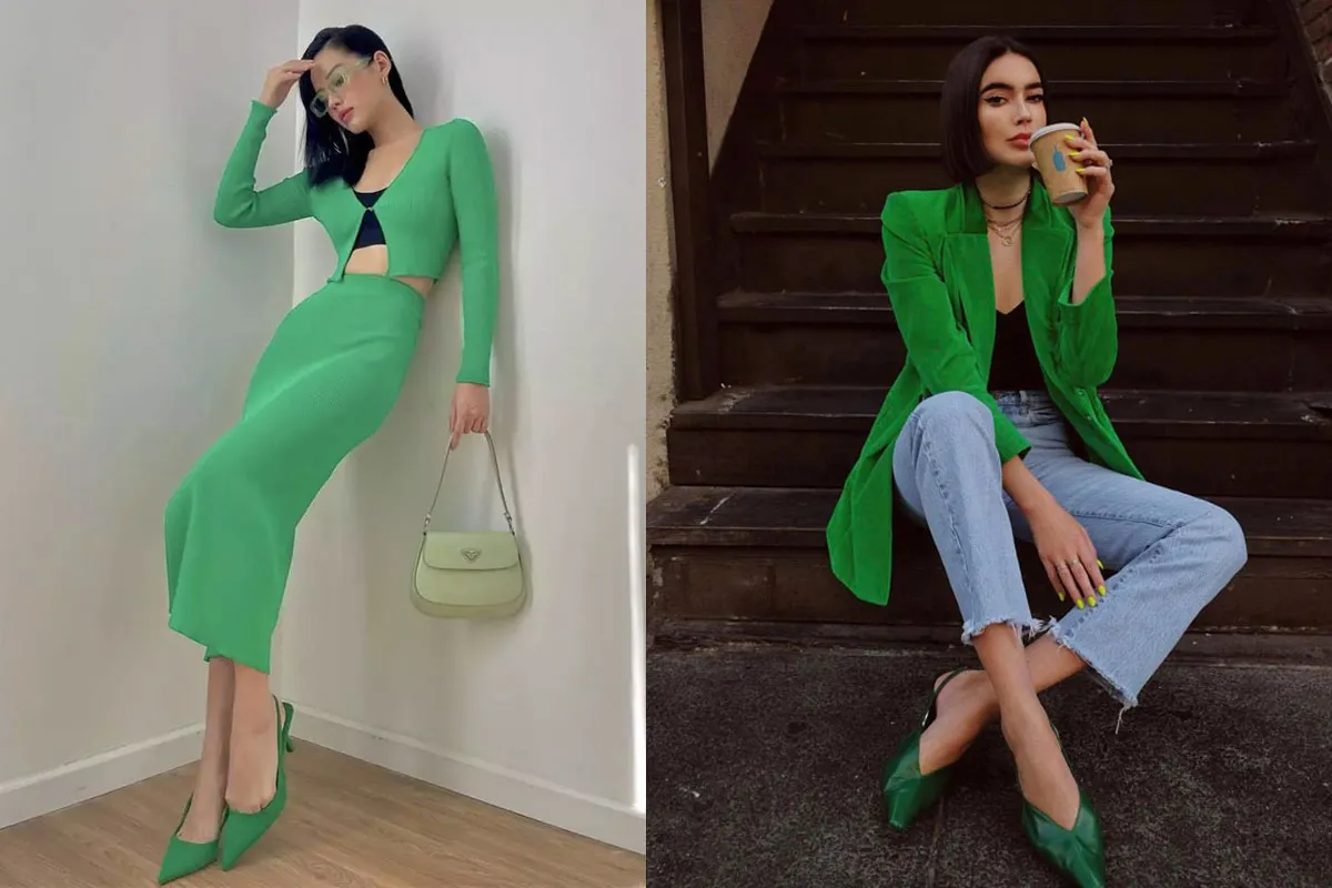 Giày cao gót màu xanh thích hợp phối tone sur tone