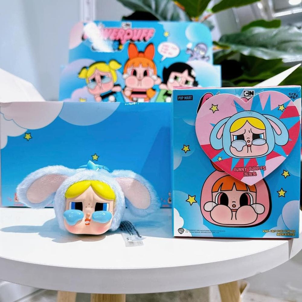 Móc Khóa Pop Mart Crybaby × Powerpuff Girls Series Vinyl Face Plush Bunny Bubbles Màu Hồng Xanh - Phụ kiện - Vua Hàng Hiệu