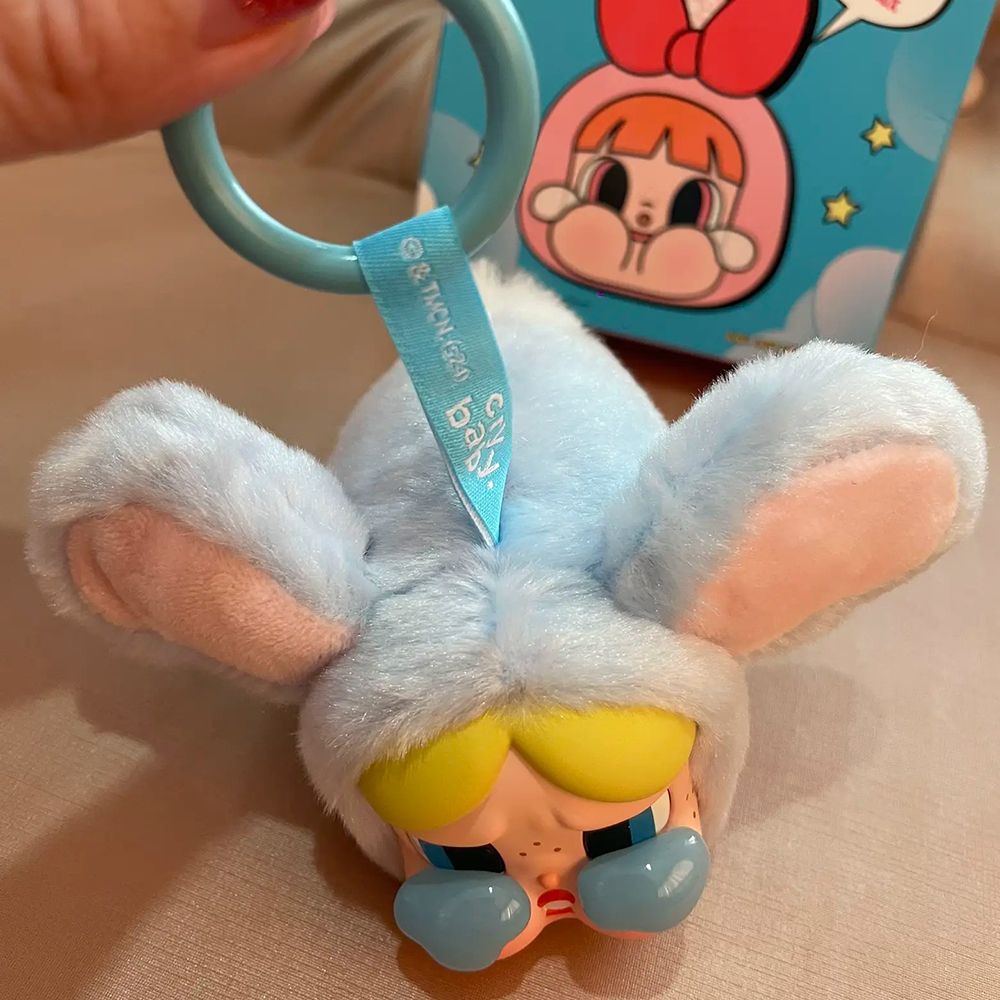 Móc Khóa Pop Mart Crybaby × Powerpuff Girls Series Vinyl Face Plush Bunny Bubbles Màu Hồng Xanh - Phụ kiện - Vua Hàng Hiệu