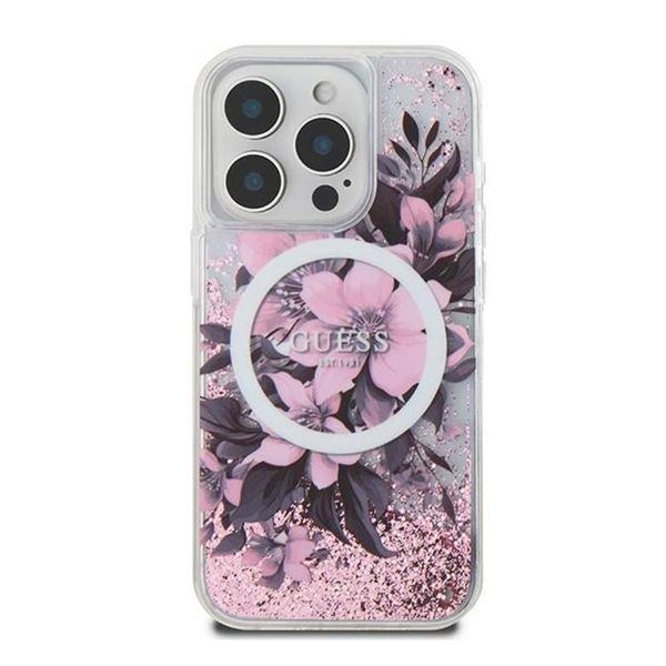 Ốp Điện Thoại Guess Magsafe Liquid Glitter Hard Case With Flower Design For iPhone 16 Pro Max Màu Hồng - Phụ Kiện Công Nghệ - Vua Hàng Hiệu