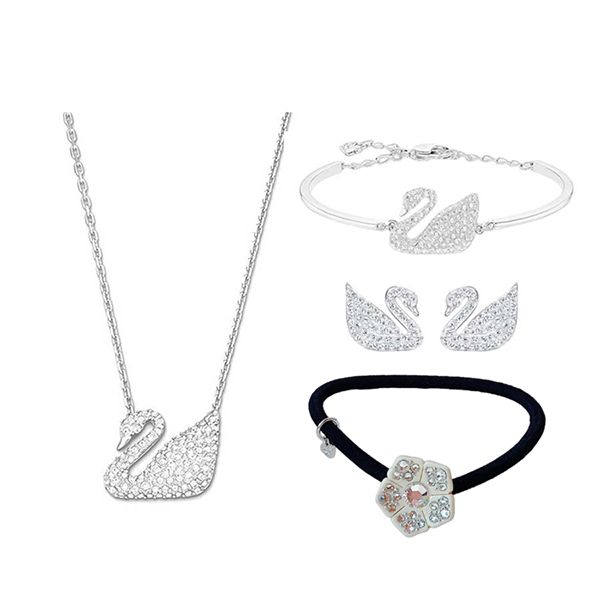 Set Dây Chuyền + Vòng Đeo Tay + Khuyên Tai Swarovski Swan Pendant, White, Rhodium Plated 5007735, 5011990, 5161256 Thiên Nga Màu Trắng Bạc ( Kèm Dây Buộc Tóc) - Trang sức - Vua Hàng Hiệu