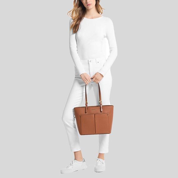 Túi Tote Nữ Michael Kors MK Jet Set Medium Pocket Tote Bag 35F3GTVT8B Màu Nâu - Túi xách - Vua Hàng Hiệu