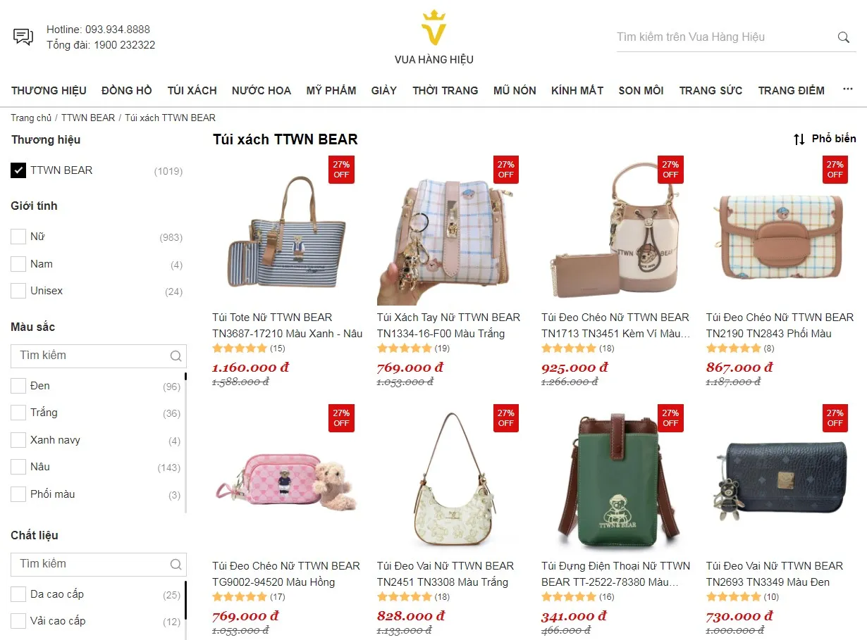 Mua Túi xách TTWN Bear Chính Hãng tại Vua Hàng Hiệu