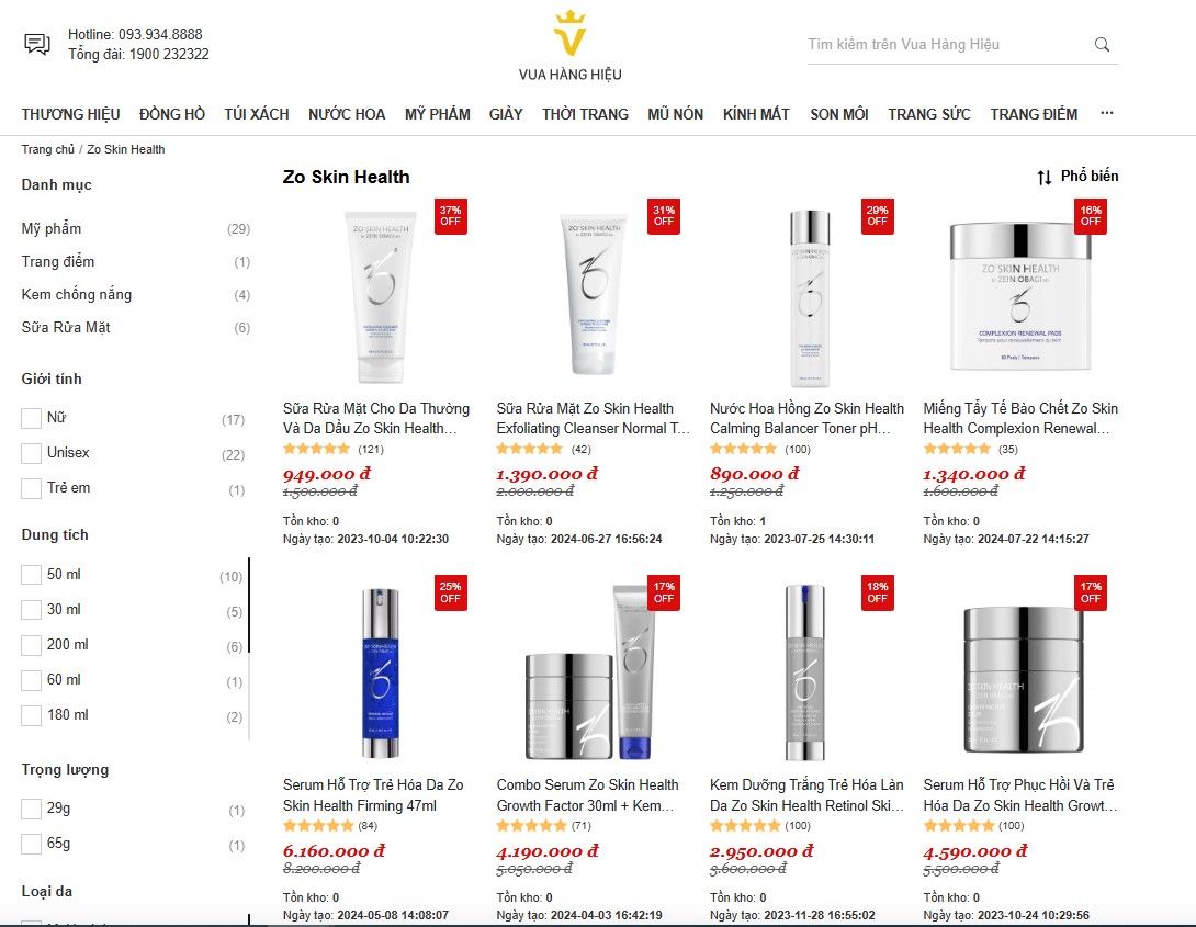 Mua đồ Zo Skin Health chính hãng tại Vua Hàng Hiệu