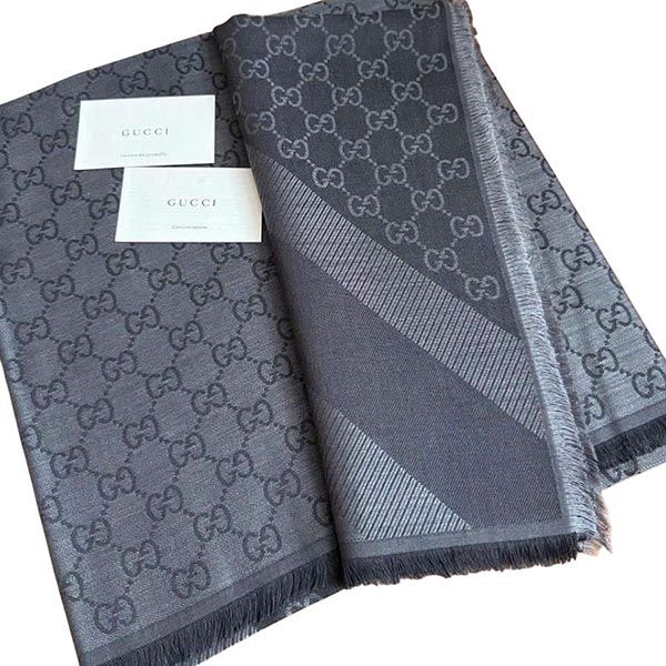 Khăn Quàng Cổ Nữ Gucci Logo GG Square 140x140cm Scarf Màu Xám Đen - Thời trang - Vua Hàng Hiệu