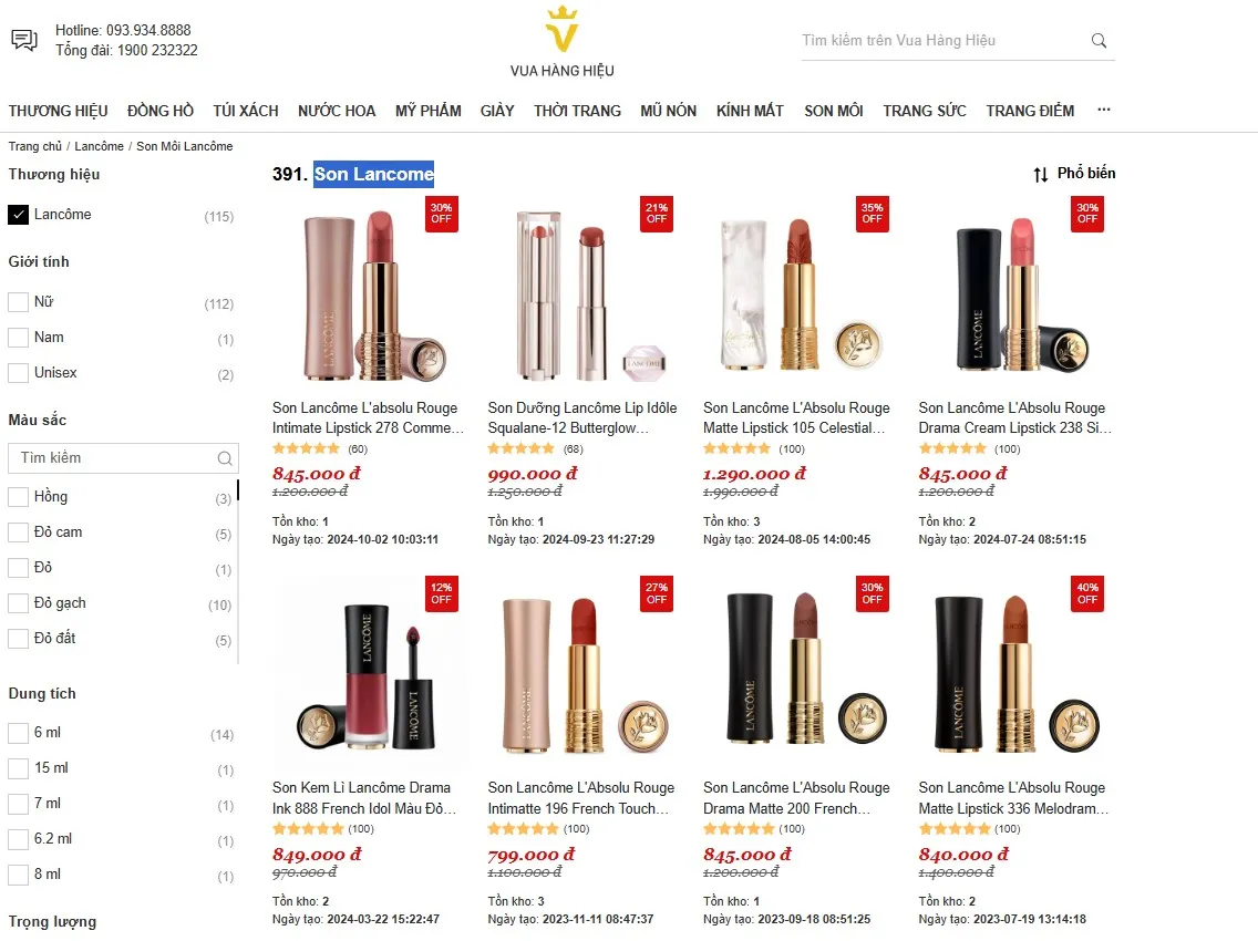 Mua Son Môi Lancôme Chính Hãng Tại Vua Hàng Hiệu