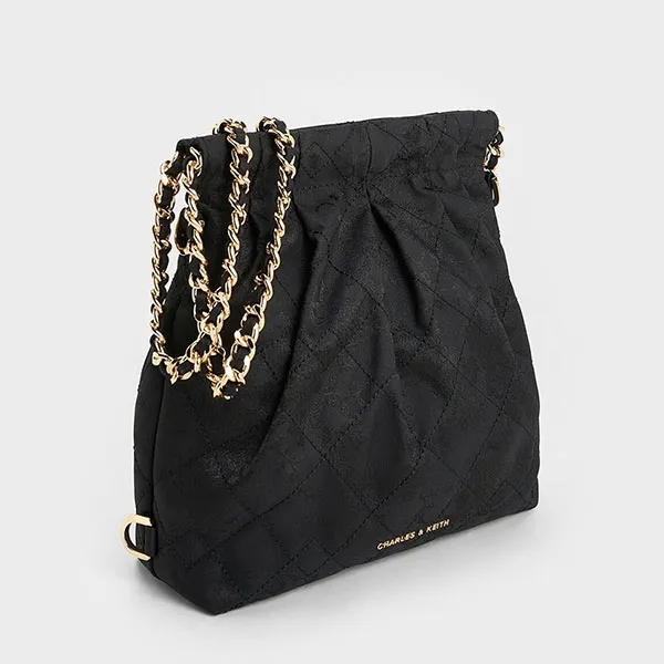 Túi Đeo Chéo Nữ Charles & Keith CNK Duo Jacquard Chain-Handle Two-Way Backpack Black CK2-60782562 Màu Đen - Túi xách - Vua Hàng Hiệu