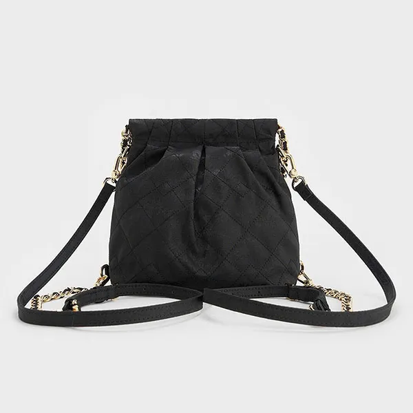 Túi Đeo Chéo Nữ Charles & Keith CNK Duo Jacquard Chain-Handle Two-Way Backpack Black CK2-60782562 Màu Đen - Túi xách - Vua Hàng Hiệu