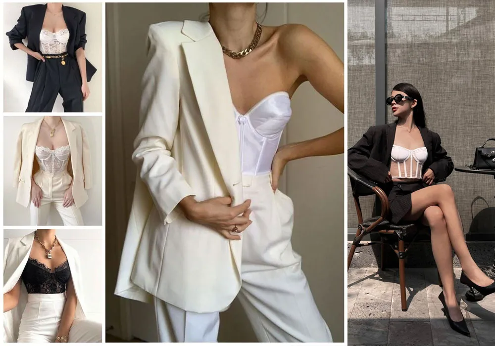Phối corset với áo khoác nữ tính