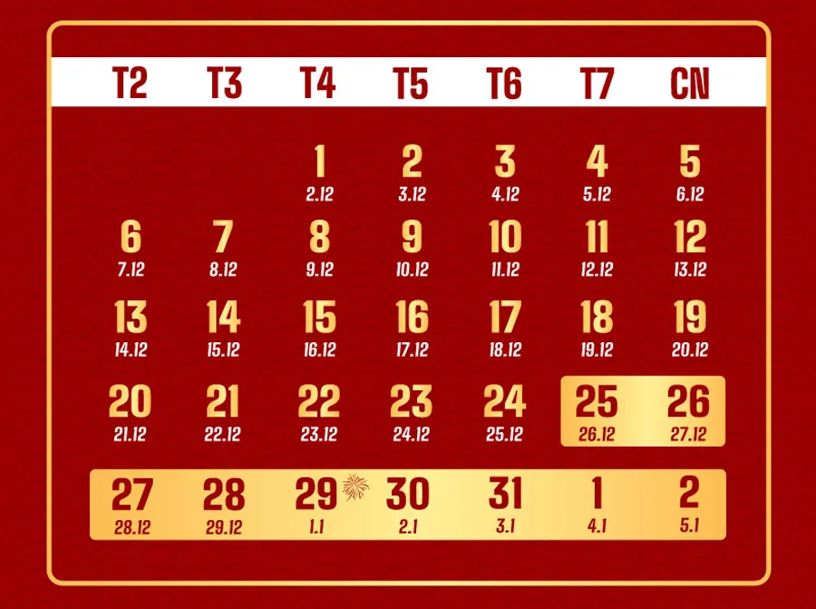 Lịch nghỉ Tết Nguyên đán 2025