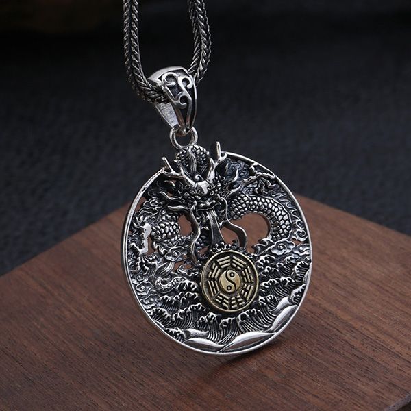 Dây Chuyền Nam Lili Jewelry Hình Rồng Bát Quái Jadiel LILI_080284 Màu Đen Bạc - Trang sức - Vua Hàng Hiệu