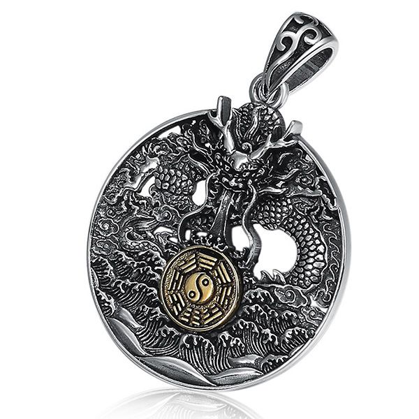 Dây Chuyền Nam Lili Jewelry Hình Rồng Bát Quái Jadiel LILI_080284 Màu Đen Bạc - Trang sức - Vua Hàng Hiệu
