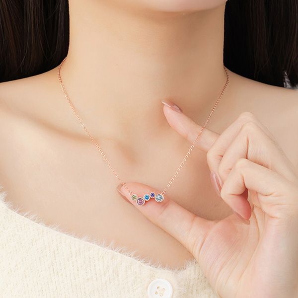 Dây Chuyền Nữ Lili Jewelry Bạc Đính Đá CZ Hình Cầu Vồng Colorful Rainbow LILI_125699 Màu Vàng Hồng - Trang sức - Vua Hàng Hiệu