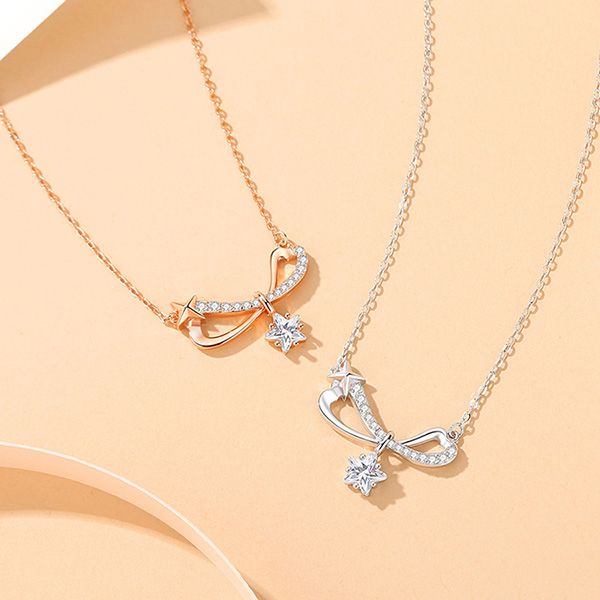 Dây Chuyền Nữ Lili Jewelry Bạc Đính Đá CZ Hình Chiếc Nơ Cách Điệu Charlie LILI_125999 Màu Vàng Hồng - Trang sức - Vua Hàng Hiệu