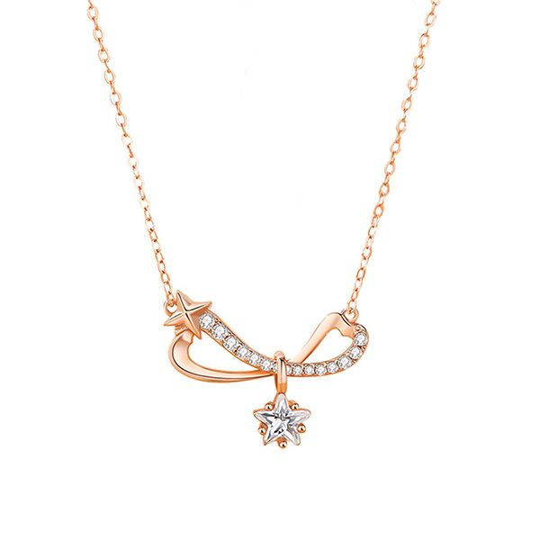 Dây Chuyền Nữ Lili Jewelry Bạc Đính Đá CZ Hình Chiếc Nơ Cách Điệu Charlie LILI_125999 Màu Vàng Hồng - Trang sức - Vua Hàng Hiệu