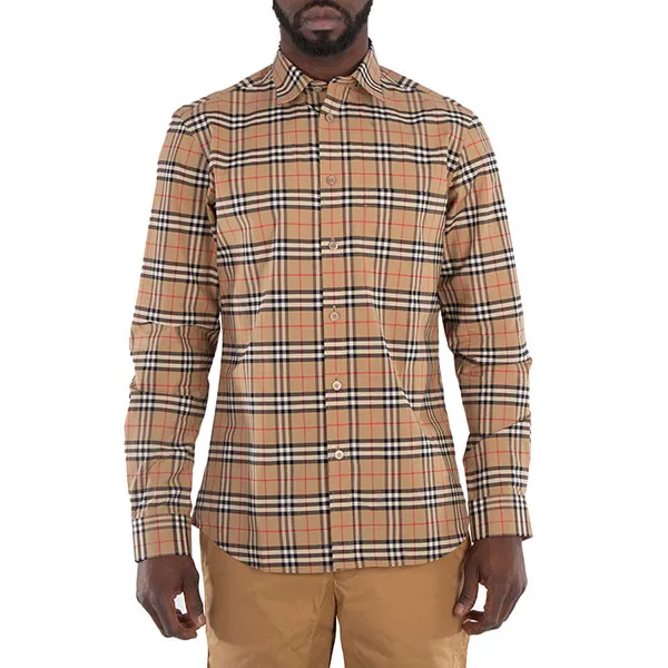 Áo Sơ Mi Nam Burberry Small Scale Check Stretch Cotton Shirt 8020966 Màu Nâu Nhạt Size M - Thời trang - Vua Hàng Hiệu