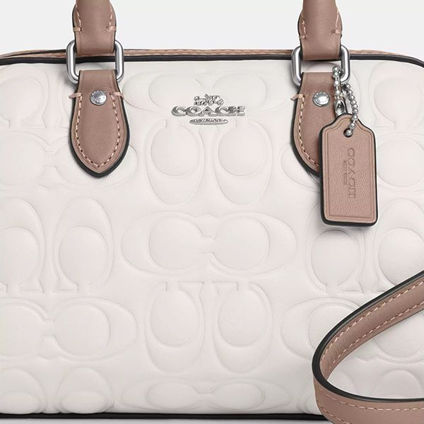 Túi Đeo Chéo Nữ Coach Mini Rowan Crossbody Bag In Blocked Signature Leather CY744 Màu Nâu Trắng - Túi xách - Vua Hàng Hiệu