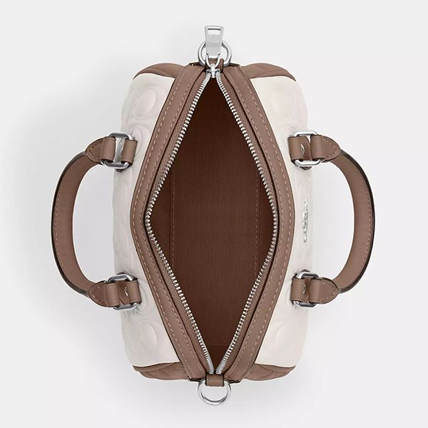 Túi Đeo Chéo Nữ Coach Mini Rowan Crossbody Bag In Blocked Signature Leather CY744 Màu Nâu Trắng - Túi xách - Vua Hàng Hiệu