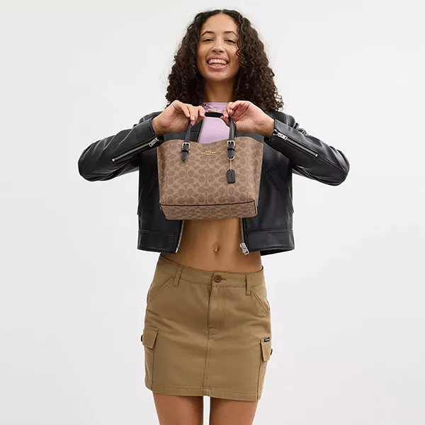 Túi Tote Nữ Coach Mollie Tote Bag 25 In Signature Canvas CV965 Màu Nâu Đen - Túi xách - Vua Hàng Hiệu