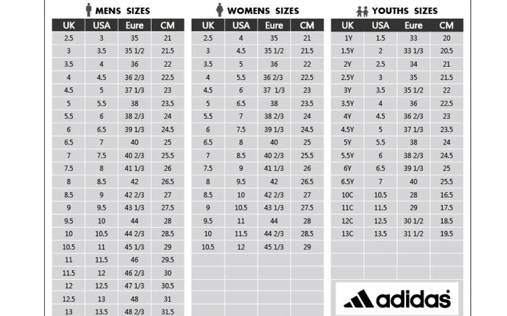Tổng Hợp Bảng Size Giày Đá Bóng Nike,Adidas, Mizuno,...