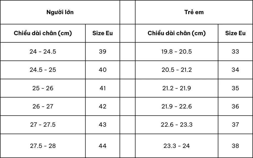 Tổng Hợp Bảng Size Giày Đá Bóng Nike,Adidas, Mizuno,...
