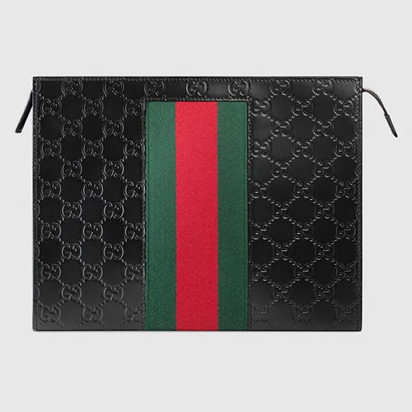 Túi Cầm Tay Nam Gucci Signature Web Pouch 475316-CWCLN-1060 Màu Đen - Túi xách - Vua Hàng Hiệu