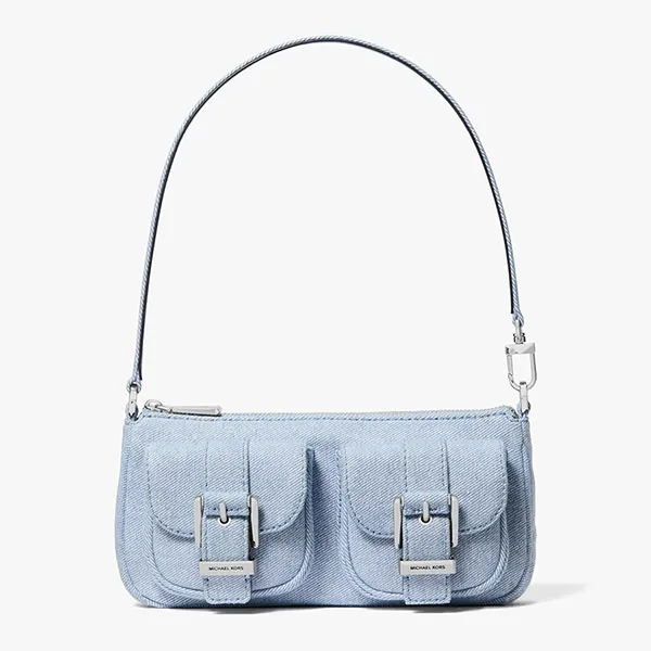 Túi Đeo Vai Nữ Michael Kors MK Zoe Small Washed Denim Pochette 32S5SZCU5C422 Màu Xanh - Túi xách - Vua Hàng Hiệu